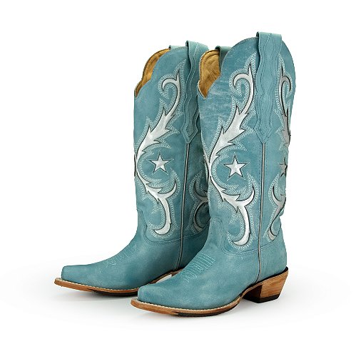 Bota Feminina Goyazes - Bico fino/ Cano médio/longo/ Solado couro/ Cor couro Destryer Azul - 256805 cc