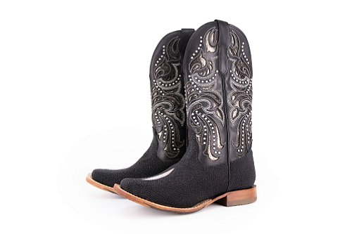 Bota Feminina Goyazes Exótica Couro de Arraia Preta