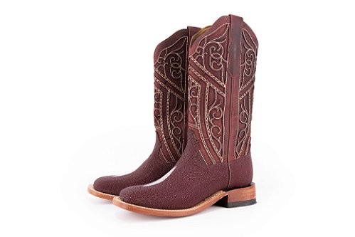 Bota Feminina Goyazes Exótica Couro de Arraia Vinho