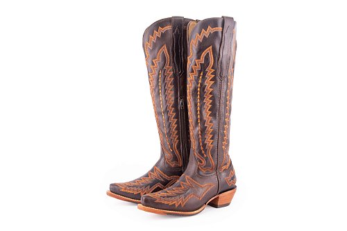 Bota Feminina Goyazes Bico fino/ Cano bem longo com Ziper lateral / ATLANTA CAFÉ