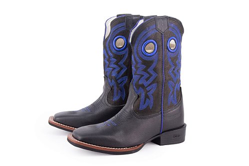 Bota Durango Unissex 0143 – Preta com Azul, Bico Quadrado DGO Gel, Cano Médio e Solado Gel