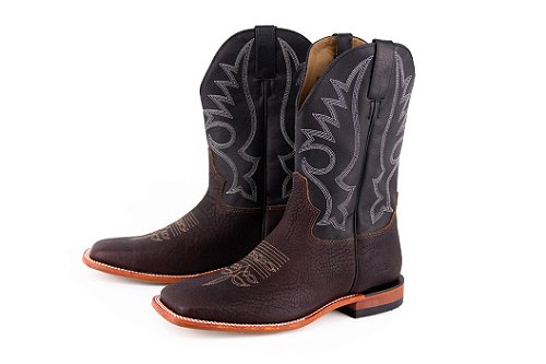 Bota Masculina Jácomo Ref 40011 RGDQ Cabeça Café/ Napa Preto Bico Quadrado/ Solado em couro/ Cano Médio