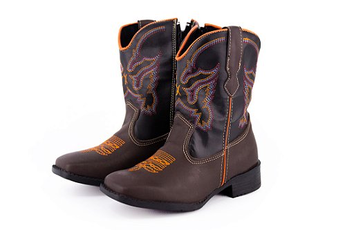 Bota Infantil Craft ML Café Laranja/ Solado flex/ Bico Quadrado/ Fechamento em zíper lateral