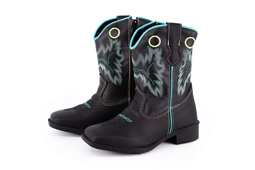 Bota Infantil Craft Verde e Preto/ Solado flex/ Bico Quadrado/ Fechamento em zíper lateral