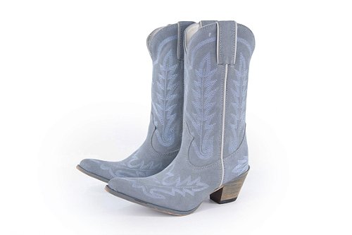 Bota Feminina Durango Cano Médio/ Bico Fino/ Solado Couro/ Cor Camurça/ Blue Camurça