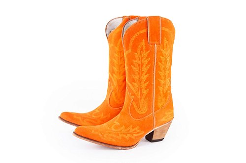 Bota Feminina Durango Cano Médio/ Bico Fino/ Solado Couro/ Cor Camurça Laranja
