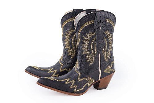 Bota Feminina Durango Bico Fino/ Solado Couro/ Cor Indiana Preto
