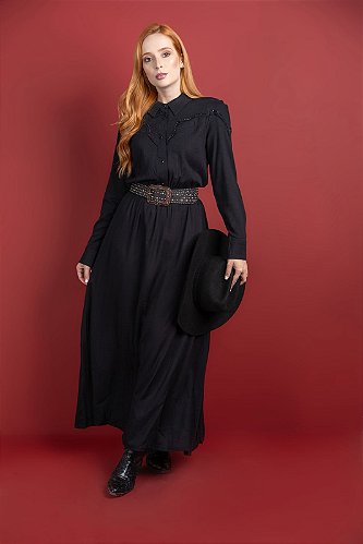 Vestido Feminino Miss Country Preto Manga Longa