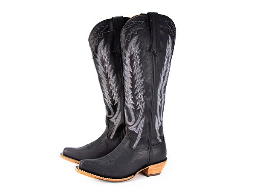 Bota Feminina Goyazes bico fino/cano bem longo com zíper lateral/cor pit stop preto 249802 couro CC