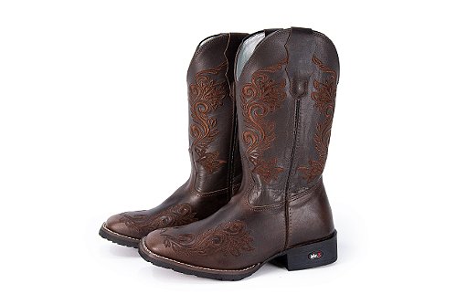 Bota feminina Mr West 1474 Fóssil Amêndoa  Cano Médio Floather Café  Solado Flex Vira Café