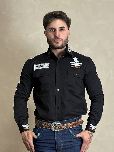 Camisa Masculina Radade Manga Longa Riders Bordada Algodão Paint