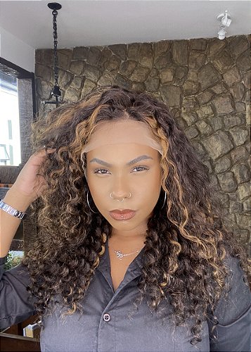 Peruca Lace Front HD Fibra Biovegetal Cacheada Rafaela Lux mechas