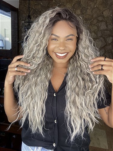 Peruca Lace Front HD Fibra Premium Cacheada Itália Castanho 2