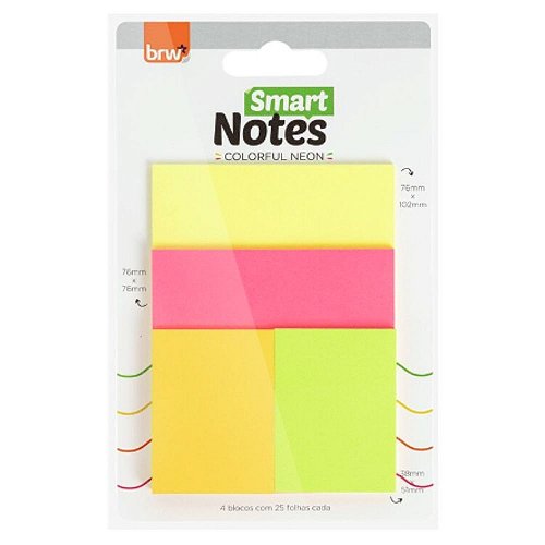 Bloco Smart Notes 38X51 4 Blocos com 50FLS Colorido BRW - Esfera