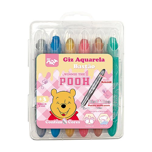 Giz Aquarela Retratil 12C Pooh DAC 4736 - Papelaria Grafitte