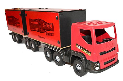 CAMINHAO CARRETA BAU DE BRINQUEDO GRANDE PLASTICO E MADEIRA 70CM - Sul  Atacado