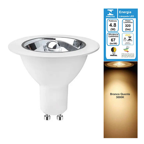 Lampada LED 4.8W Dicroica MR16 GU10 Branco Quente 3000K Bivolt