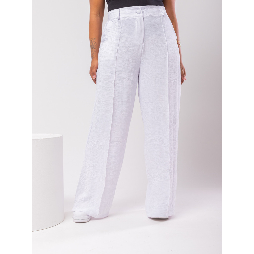 Calça Pantalona Plus Size Branco