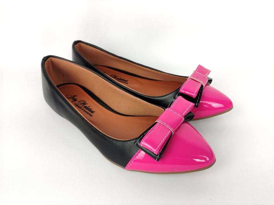 Sapatilha Preta com Laço Bico Rosa Pink Verniz - Josy Medeiros
