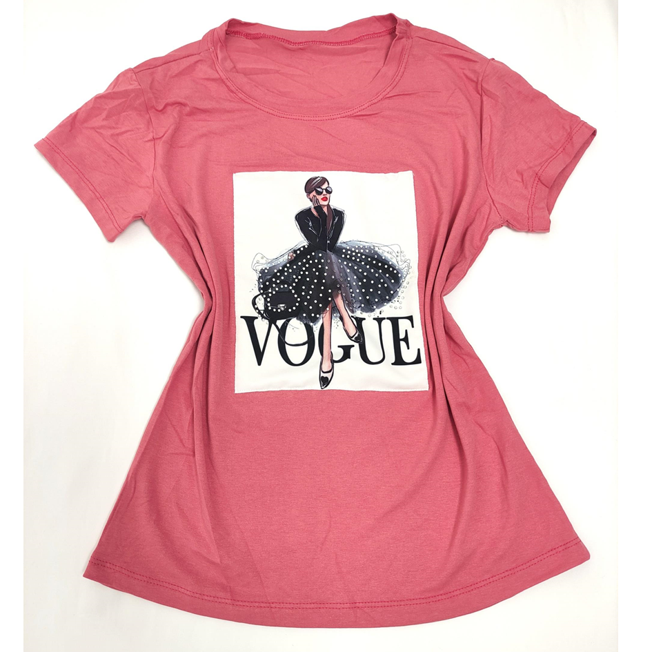 Camiseta Feminina T-Shirt Rosa Escuro Estampa Mulher Vestido