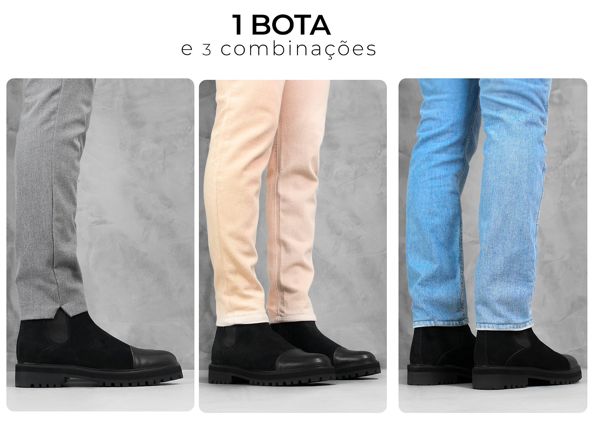 Banner look bota chelsea couro camurça preto