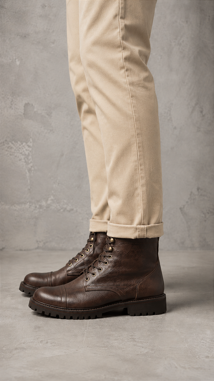 Bota Bull Walk combinada com calça chino bege