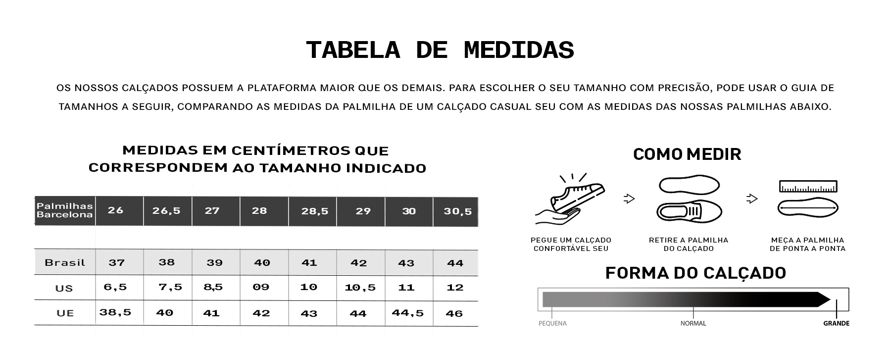 Tabela de medidas