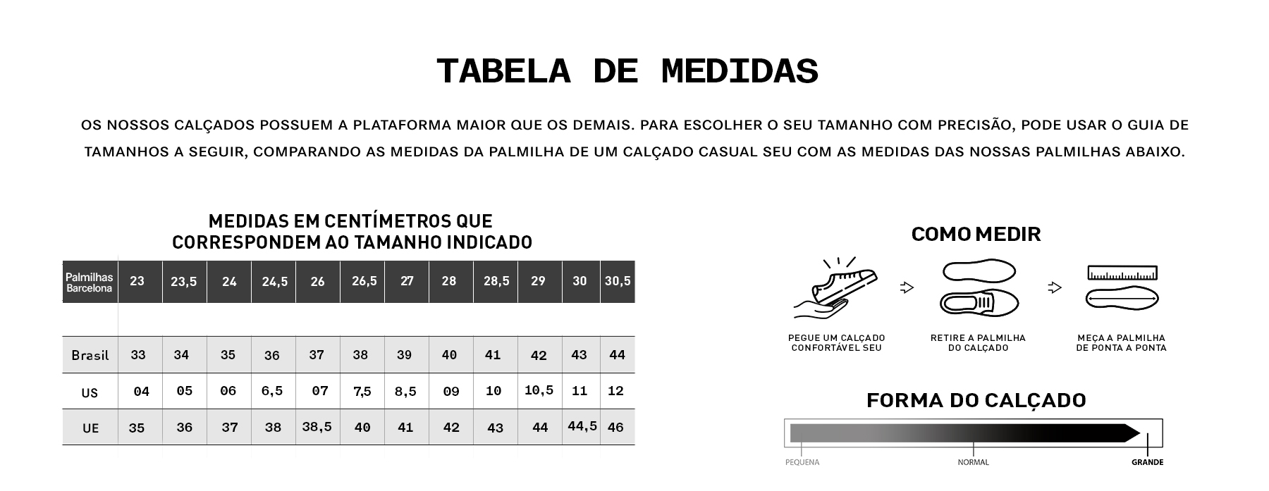 Tabela de medidas