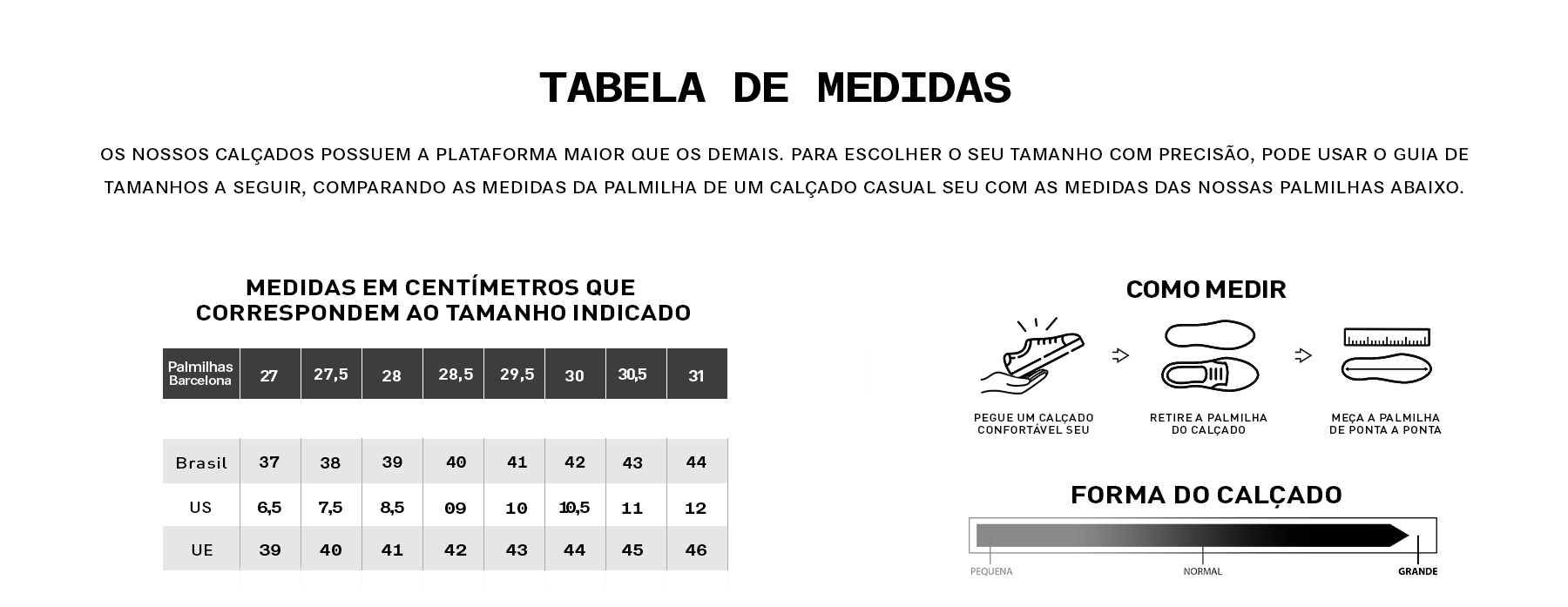 tabela de medidas