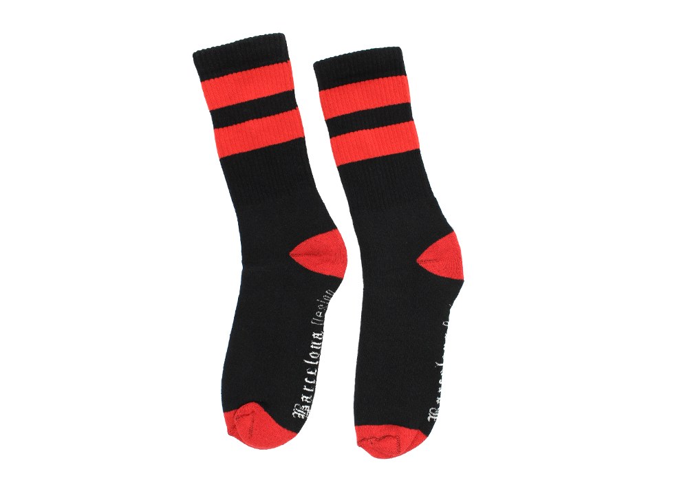 Meia Preta Cano Alto Listra Vermelha Barcelona Design Barcelona