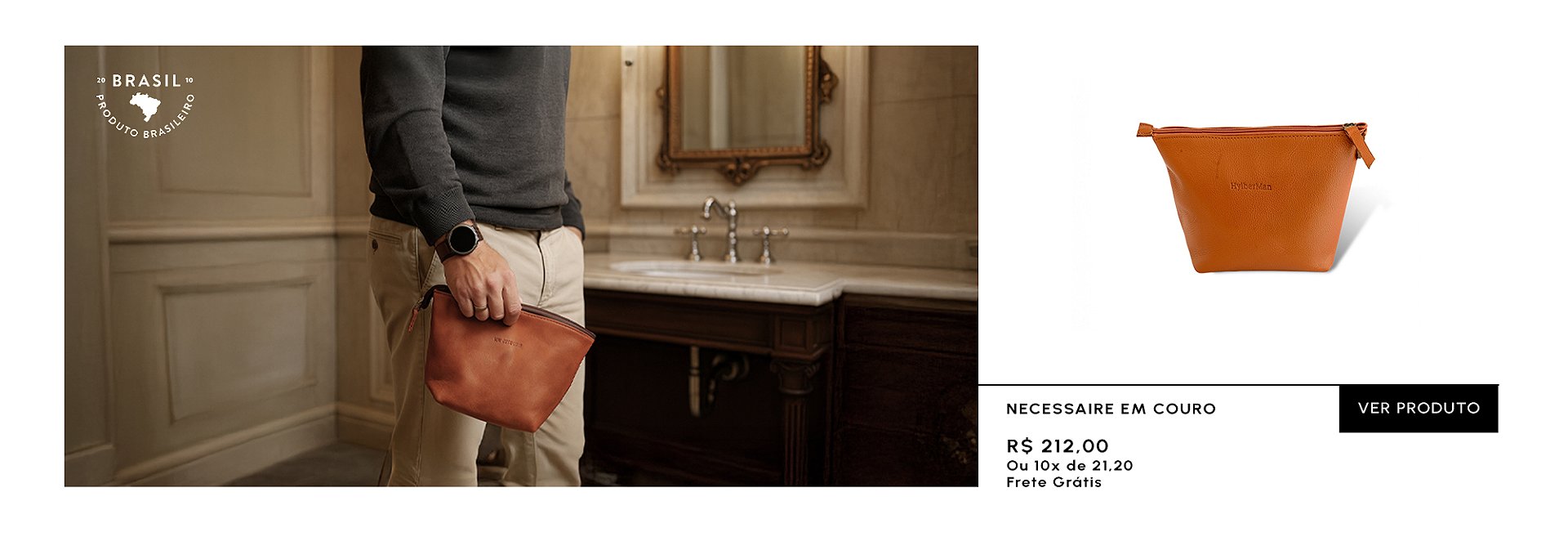 Necessaire masculina em couro legítimo Hylberman