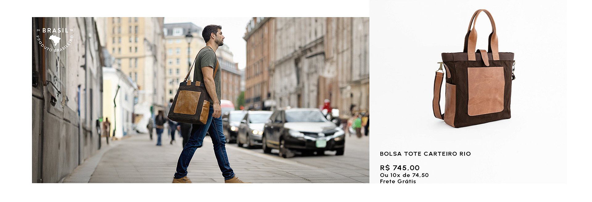 Bolsa carteiro Rio em couro e lona para desktop
