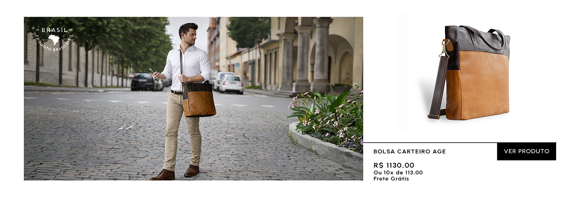 Bolsa carteiro Ages em couro e lona para desktop