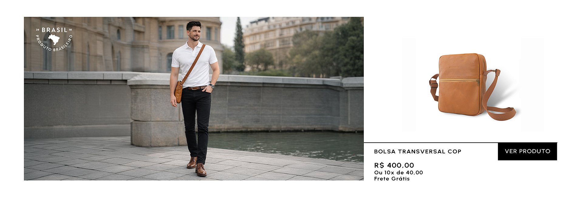 Bolsa shoulder bag Cop em couro legítimo para desktop