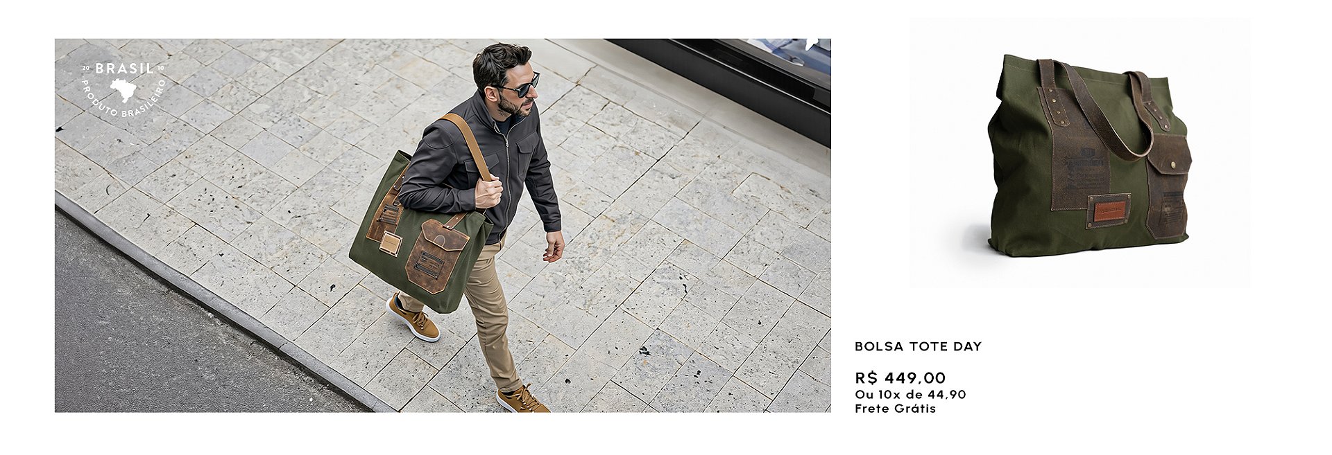 Bolsa Tote Day masculina em couro e lona para desktop
