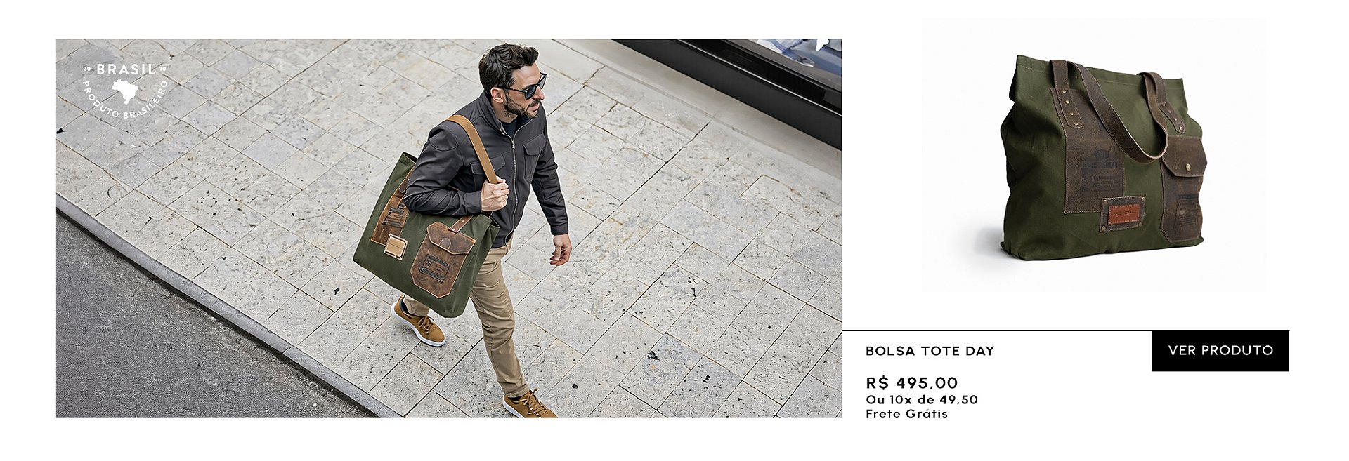 Bolsa Tote Day masculina em couro e lona para desktop