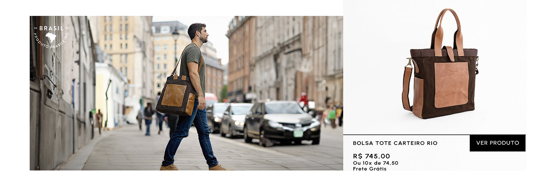 Bolsa carteiro Rio em couro e lona para desktop