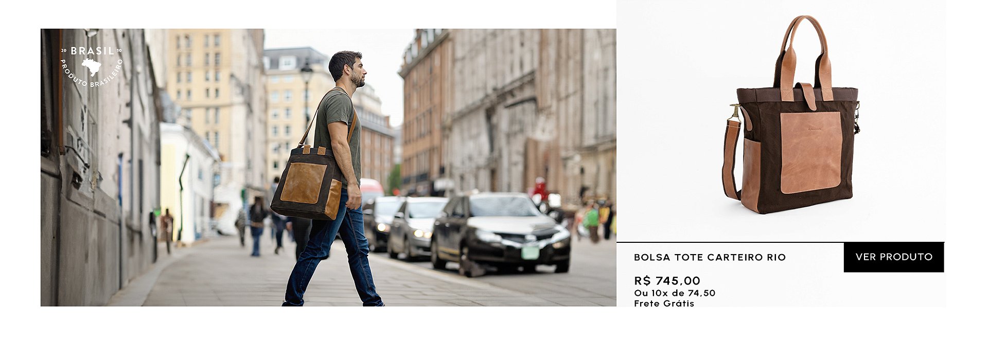 Bolsa carteiro Rio em couro e lona para desktop