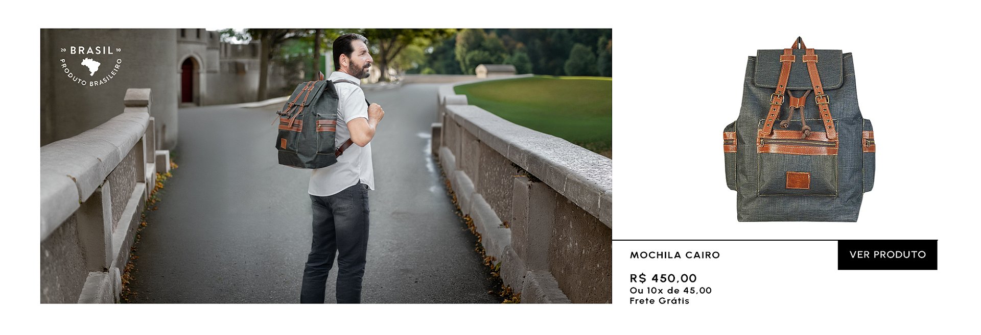 Mochila Cairo em lona reciclada e couro bovino legítimo para desktop
