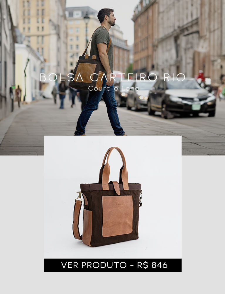 Bolsa carteiro Rio em couro e lona para mobile