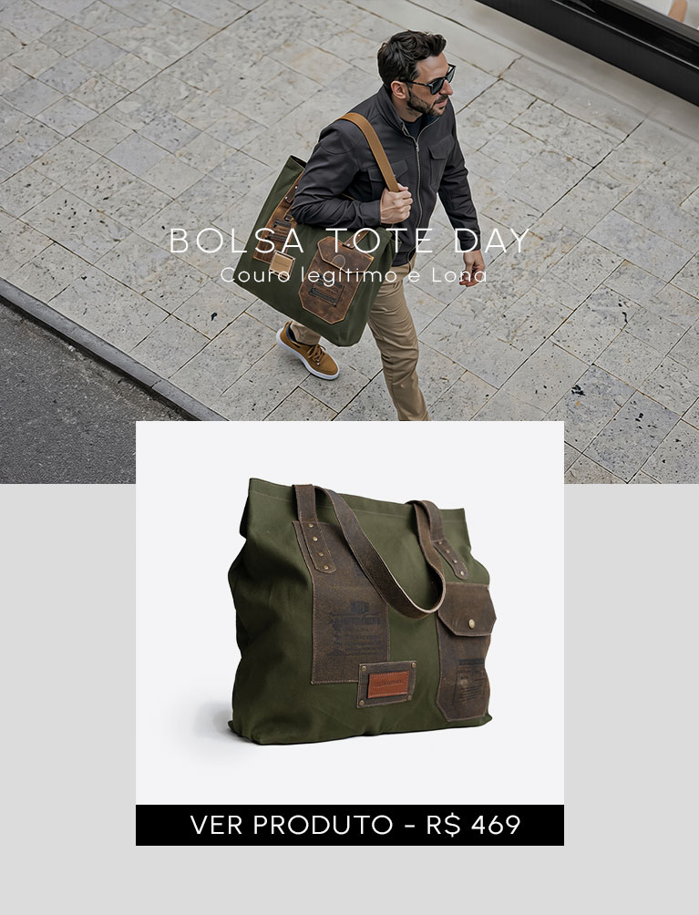 Bolsa Tote Day masculina em couro e lona para mobile