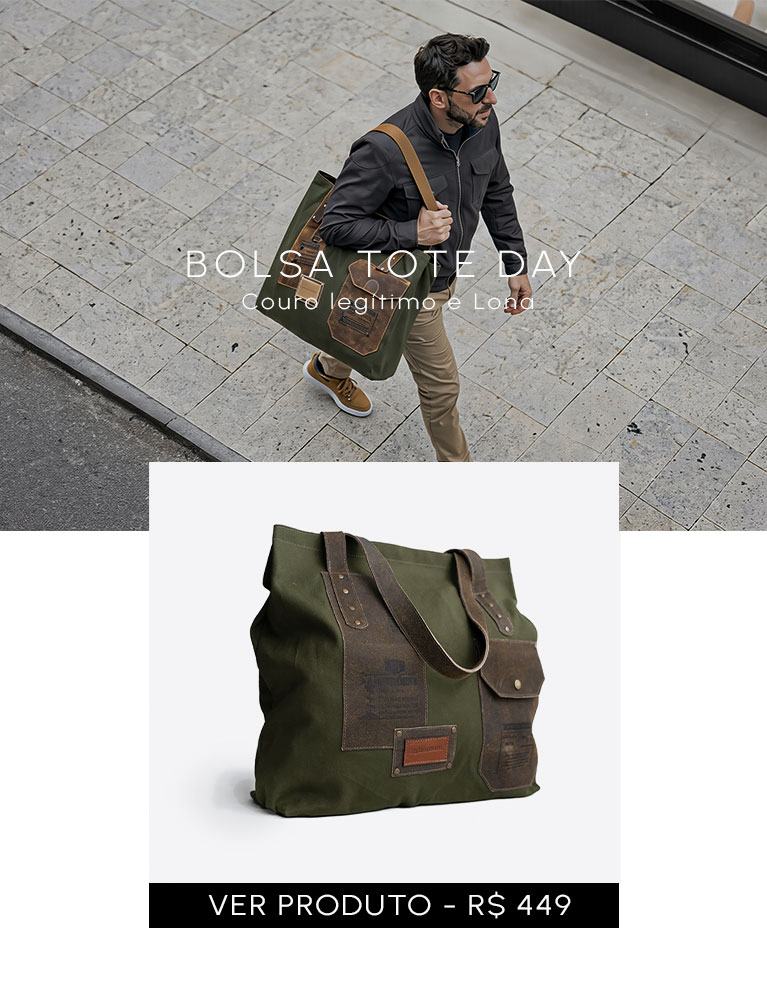 Bolsa Tote Day masculina em couro e lona para mobile