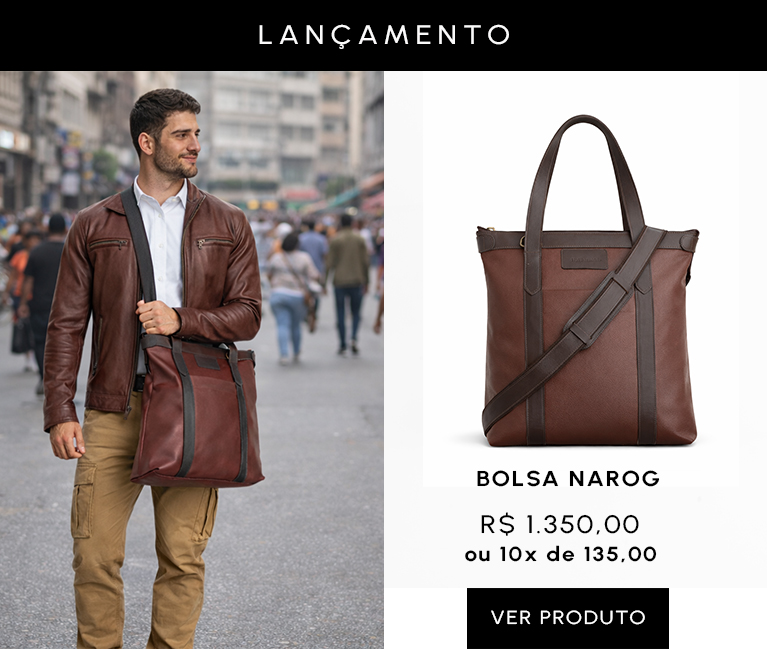 Bolsa Carteiro Tote Narog masculina em couro legítimo porta notebook