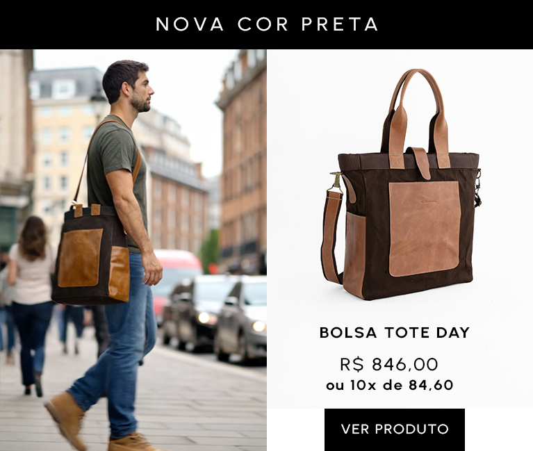Bolsa Carteiro Rio masculina em couro e lona para notebook e tablet