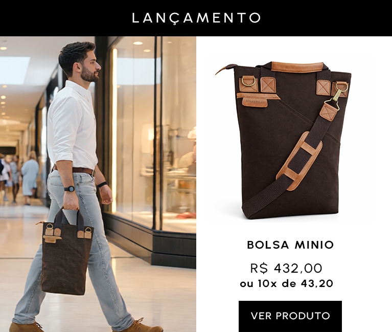 Bolsa Carteiro Minio masculina para notebook em lona premium e couro