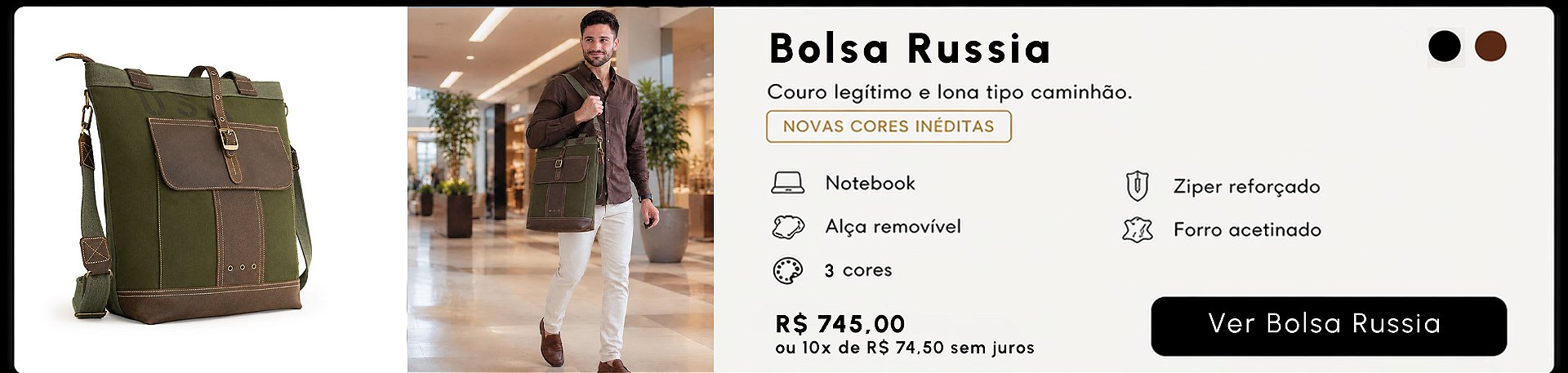 Bolsa Tote Masculina Day em couro legítimo e lona premium para desktop