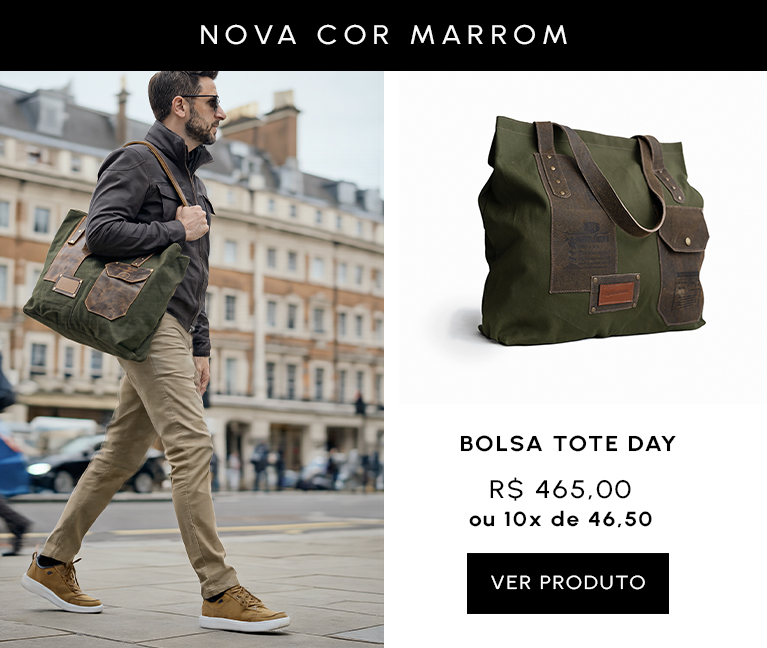 Bolsa Tote Masculina Day em couro legítimo e lona premium para mobile