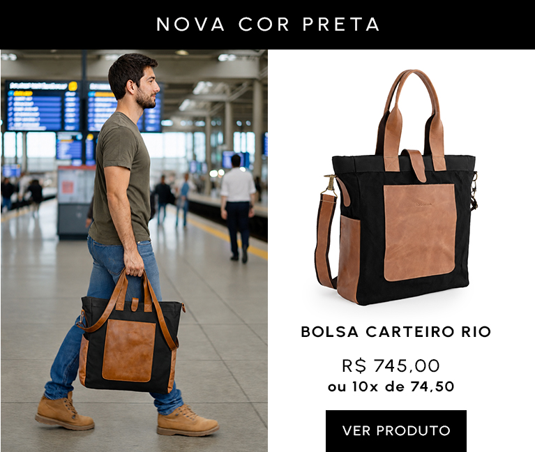 Bolsa Carteiro Rio em couro e lona para notebook e tablet para mobile