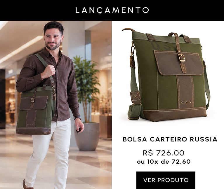Bolsa Tote Masculina Day em couro legítimo e lona premium para mobile