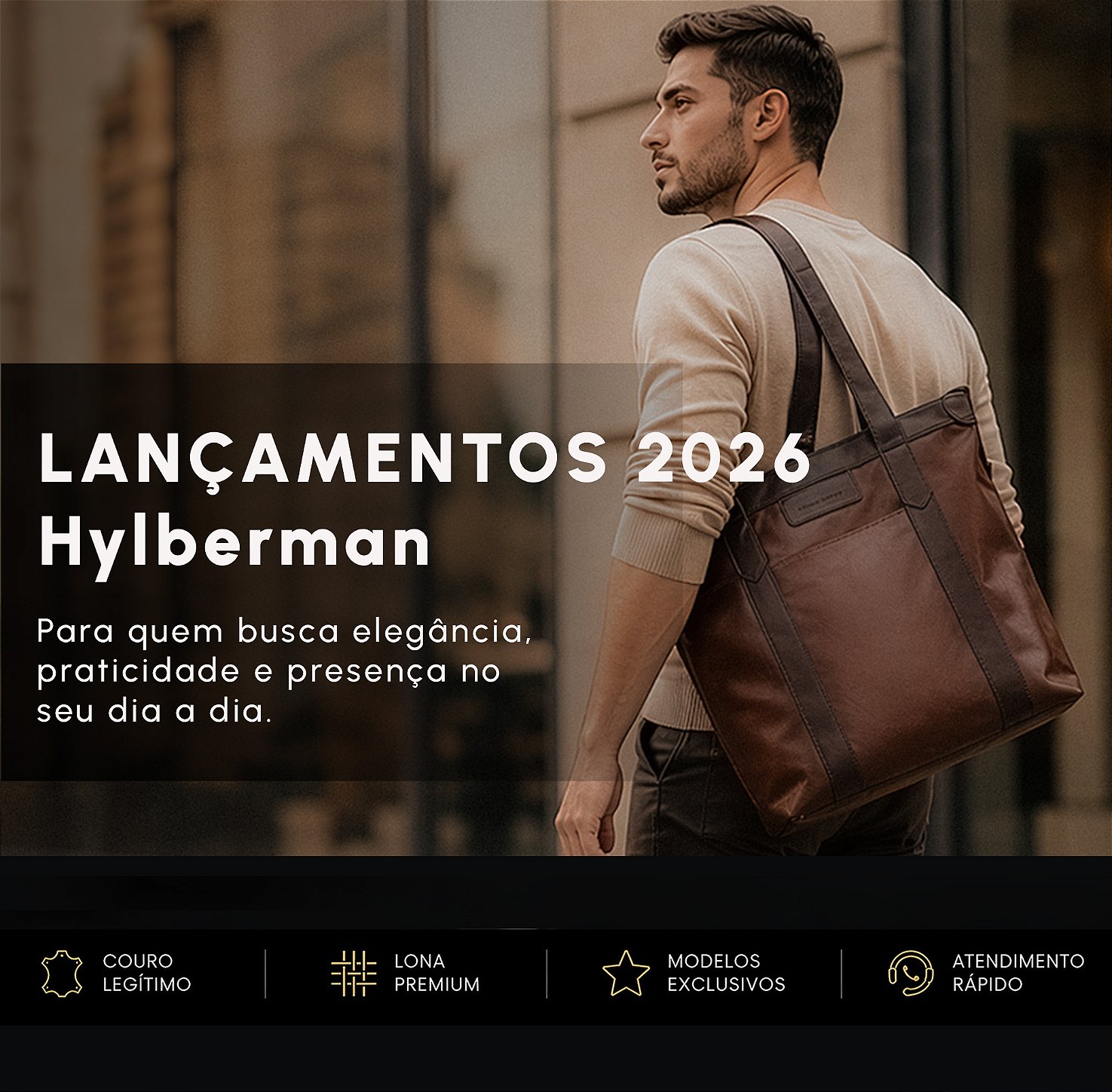 Lançamentos Hylberman em bolsas e acessórios masculinos para mobile